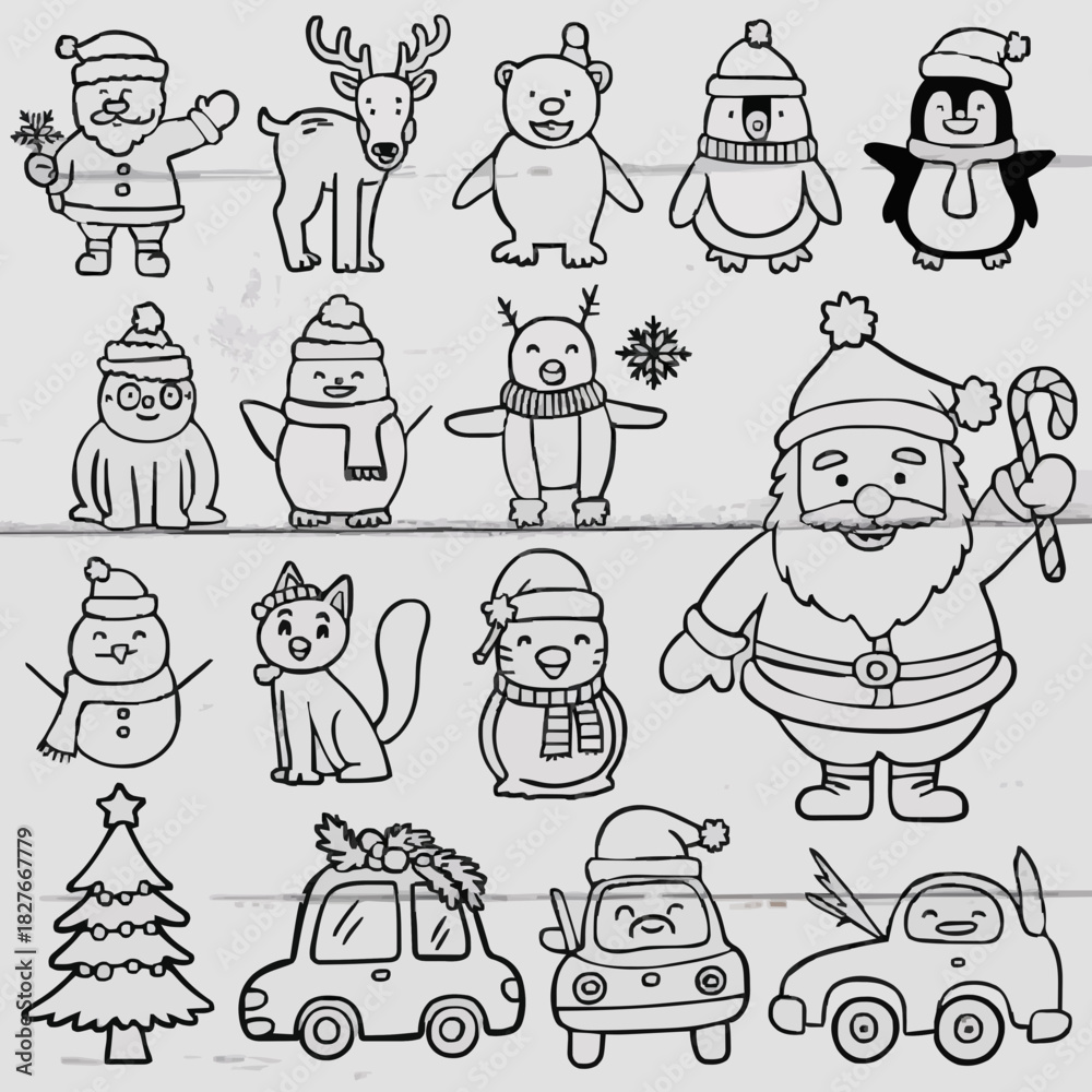 Obraz premium Mega Christmas Winter Character Line Art Collection