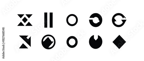 Set with different Y2k elements for design.Trendy geometric brutalism forms, memphis elements. Simple shapes forms, symbols and frames y2k style. vector illustration.