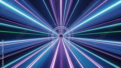 Wallpaper Mural Abstract Blue And Purple Neon Tunnel With Glowing Lights And Circular Frame In Futuristic Style Torontodigital.ca