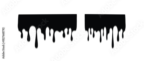 Melted Honey dripping set. Sticky sweet dripping spot, flowing sugar syrup, oil, viscous liquid. black Dripping horizontal border sweet liquid stain, vector illustration.