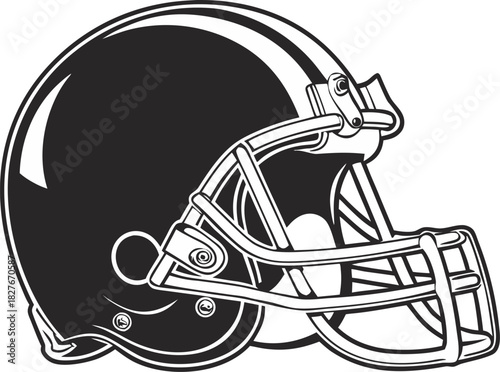 Black football helmet with glossy finish and smooth surface, isolated with no background for professional sports designs and promotional materials.