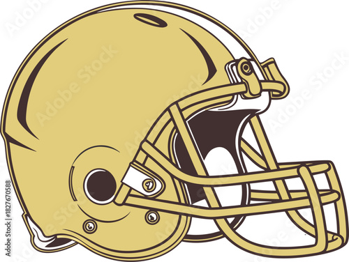 Golden American football helmet with reflective metallic surface, modern design, isolated on no background for sports equipment and team graphics.