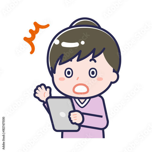 タブレットを使う「私服の大人」の女性