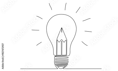 Light bulb and pencil in one continuous line drawing. Creative idea innovation,writer and poetry concept eps 10