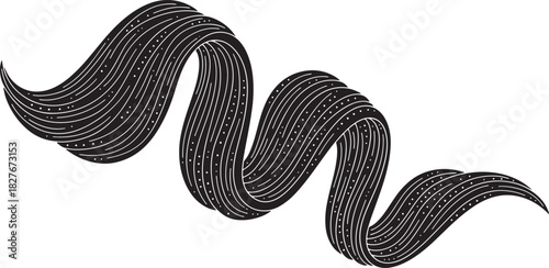 Abstract wavy ribbon graphic with lines and dots on white backdrop