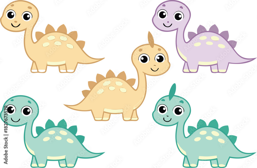 Naklejka premium Cute Dinosaur Clipart for Kids. Kids Dinosaur Cartoon Clipart. Baby Dinosaur Clipart Set. Cute Dino Character Illustration. Kids Friendly Dinosaur Art. Colorful Dinosaur Clipart Pack. Cute Dino