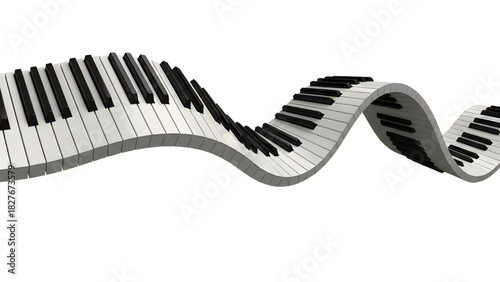 Wavy piano keyboard design element symbolizing flowing sound, music, and performance art. isolated PNG with Transparent Background