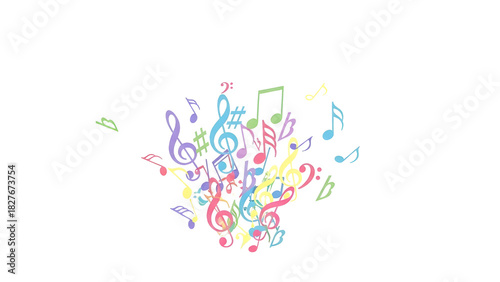 Vibrant colorful musical notes burst graphic design element for music event background and poster isolated PNG with Transparent Background