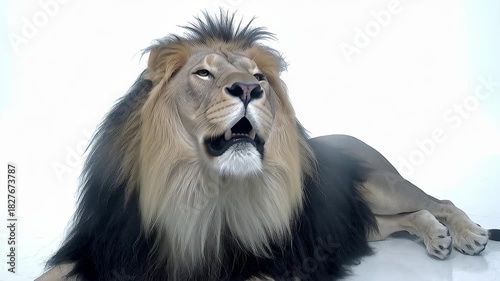 Majestic Lion Roaring with Open Mouth on White Background.
