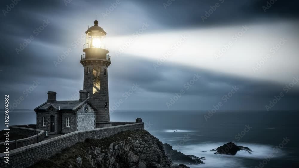 Composite sequence of a lighthouse beacon sweeping its light beam ...