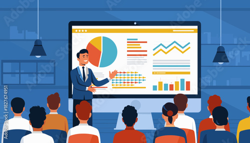 Business presentation with data visualization and audience engagement during a seminar