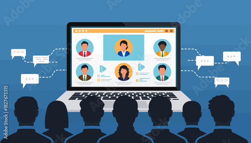 Business presentation with team members in online meeting on a computer, sharing ideas