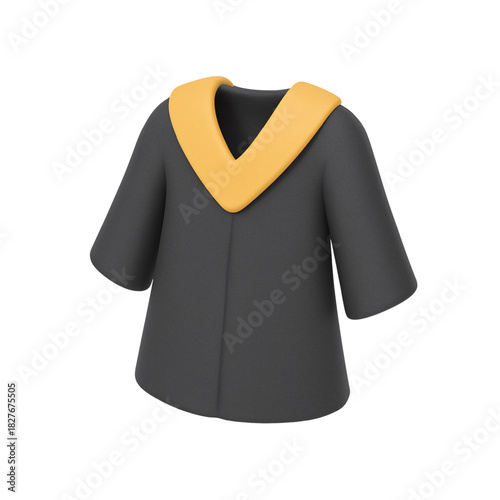 3D render of a black graduation gown with a golden stole, symbolizing academic achievement and success. graduation gown, academic, achievement, ceremony, education