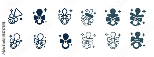 Decorative rattles with bows: charming baby icon set