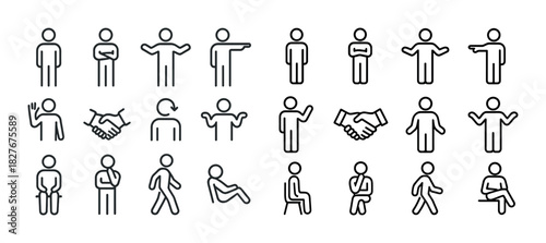 Outline icons of human poses and gestures