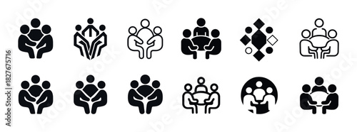 Black and white abstract family icons collection