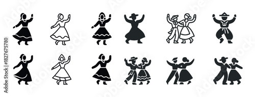 Silhouette of diverse folk dancers in traditional attire celebrating cultural heritage