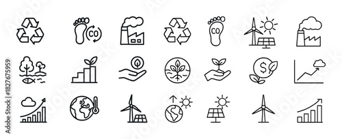 Renewable energy and environmental sustainability icon set