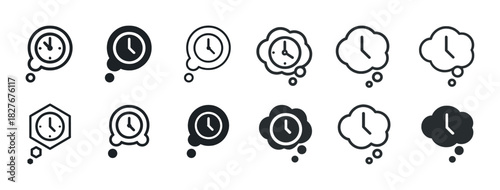 Set of clock icons in thought bubbles representing time concepts
