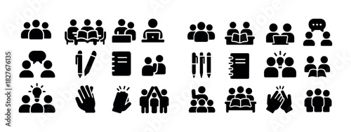Vector icons illustrating collaborative learning and teamwork concepts