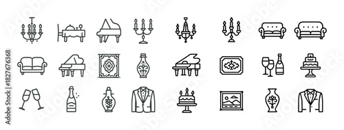 Elegant line icons of home decor and dining elements