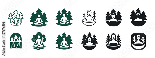 Meditation and relaxation symbols with trees and nature elements