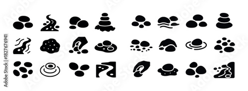 Abstract geometric rock icons collection in black and white