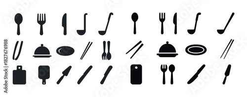 Silhouette icons of kitchen utensils and cutlery collection