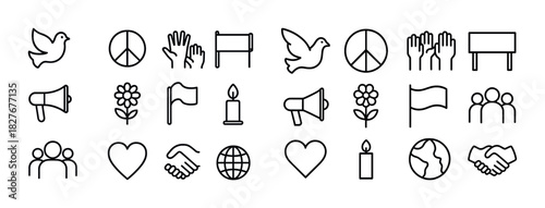 Peace and unity icons: symbols of love, hope, and togetherness