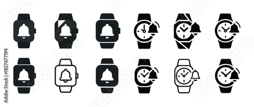 Variety of smartwatches with notification icons in different styles