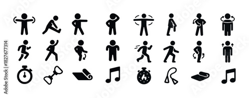 Set of fitness and exercise icons illustrating diverse workout activities