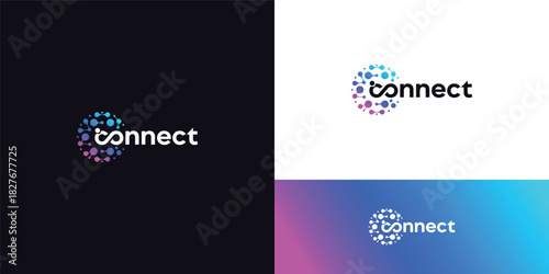 connection logo molecule digital technology icon vector illustration