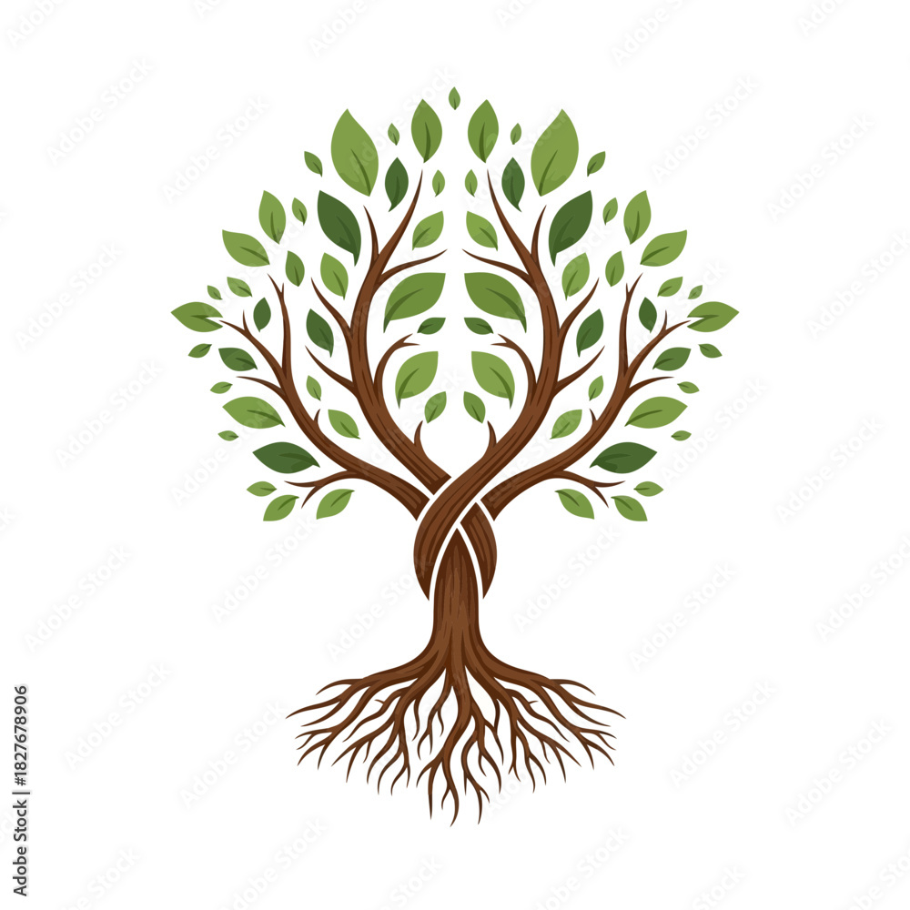 Fototapeta premium Interwoven Roots Forming Heart with Braided Branches Symbolizing Connection