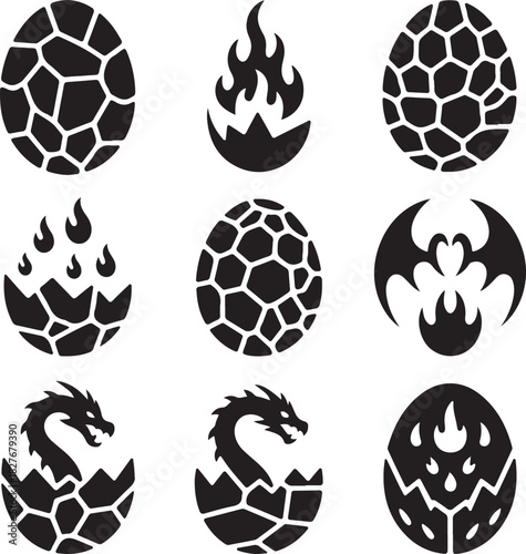 Collection of Dragon Eggs with Different Designs in Black and White