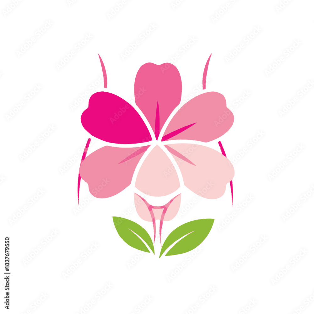 Fototapeta premium Stylized Digital Flower Illustration Soft Pink Petals Green Leaves Artistic Design