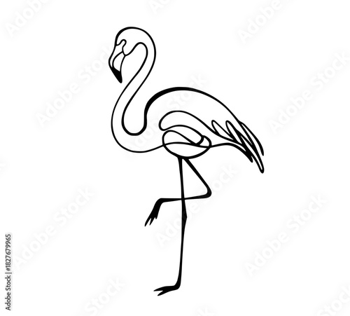 Elegant flamingo line art illustration in black and white, simple and sophisticated