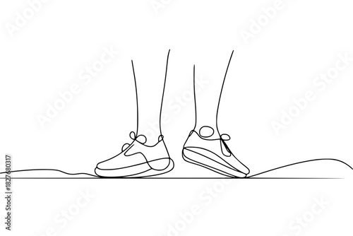 Modern line art of feet wearing sneakers, perfect for fitness and lifestyle designs.