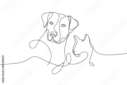 Minimalist line art showing a dog and cat, perfect for pet lovers and modern designs