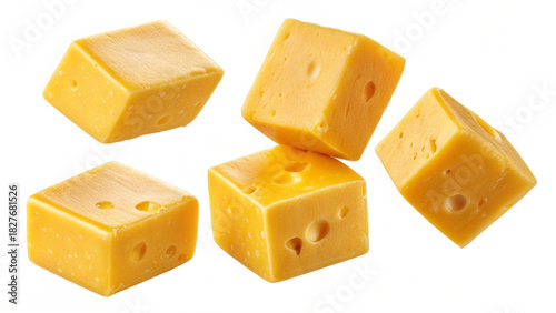 Yellow Cheese Cubes PNG – Diced Cheddar Transparent Background Food Clipart