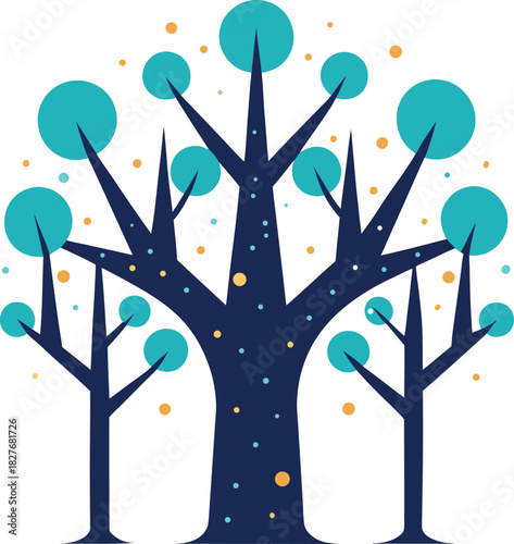 Surreal garden of moons pattern with orbit lines