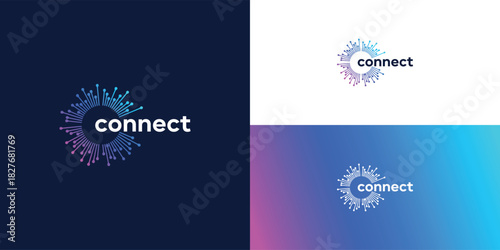 digital technology network, global connection solution, logo design template.