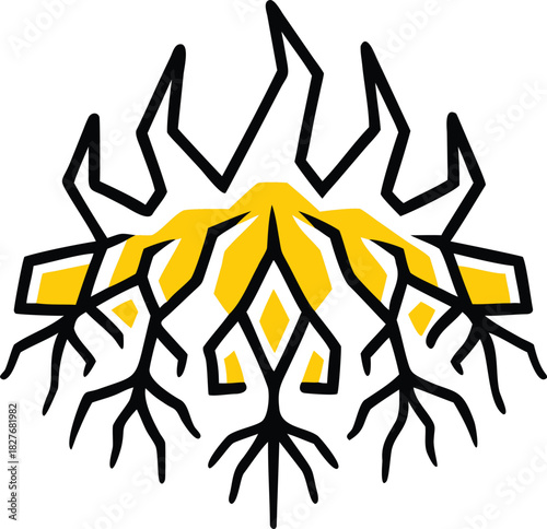 Surreal midnight garden pattern with dark contrasts