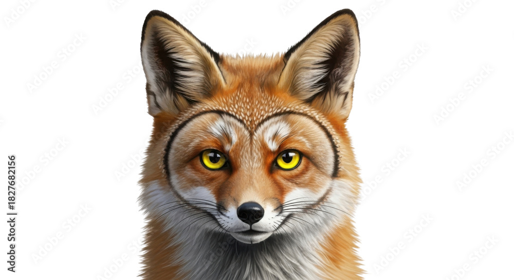 Fototapeta premium Fox portrait with heart shapes around eyes isolated PNG with Transparent Background