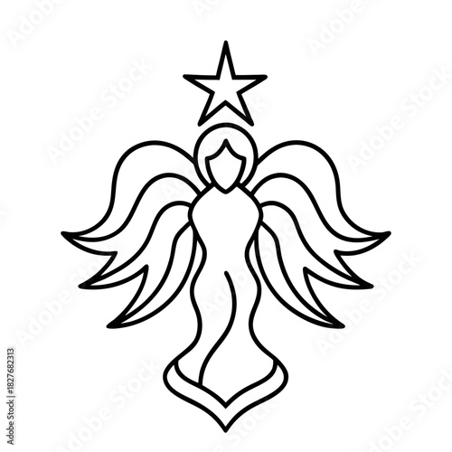 Elegant angel with star outline drawing perfect for Christmas themed designs