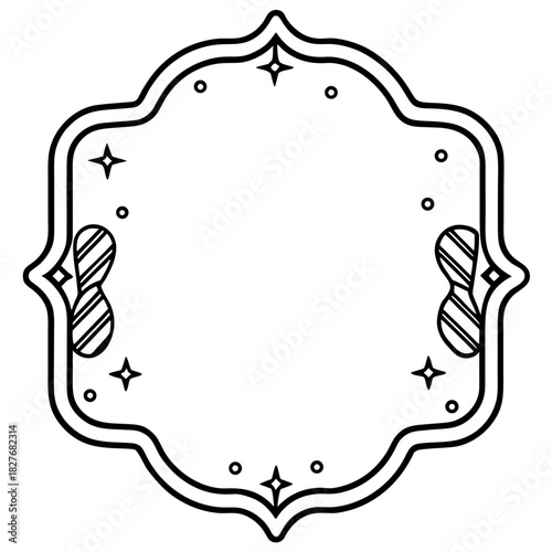 Decorative outlined frame design with stars circles and striped elements illustration