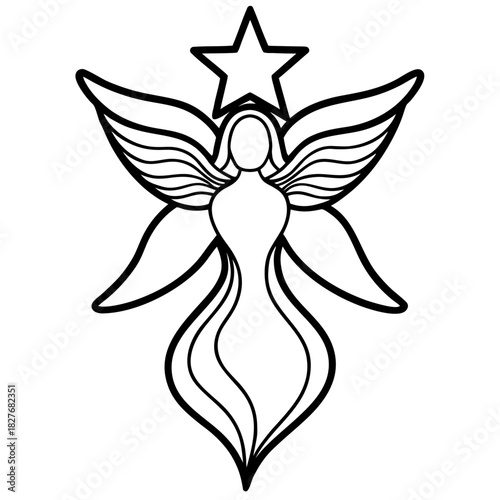 Elegant black and white line art of an angelic figure with star emblem vector
