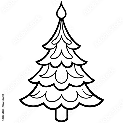 Elegant Christmas Tree Outline Illustration for Festive Coloring Books and Winter Designs