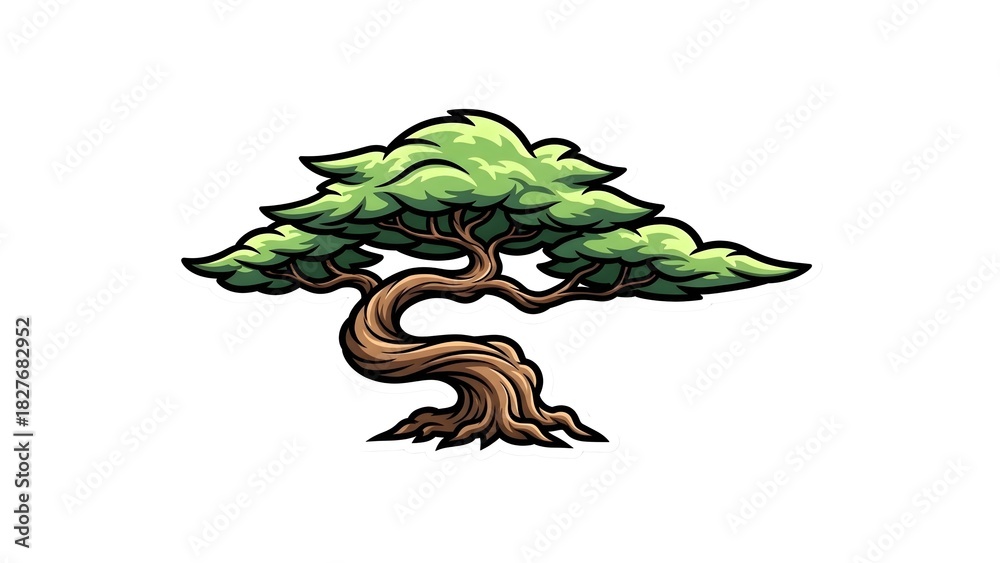 Obraz premium Serene Bonsai Tree Illustration A Symbol of Balance and Harmony