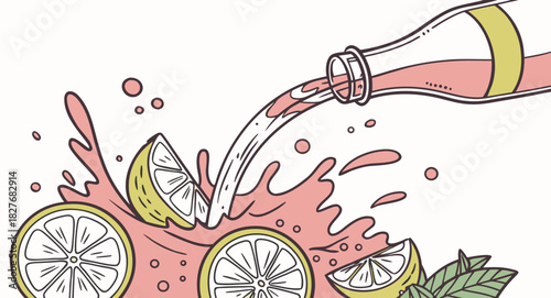 Freshly squeezed lemonade with splashing and lemons