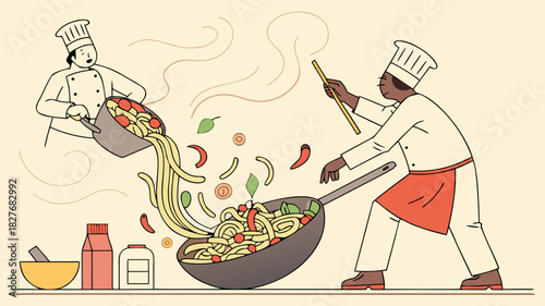 Chefs at Work: Preparing and Serving Delicious Pasta Dish